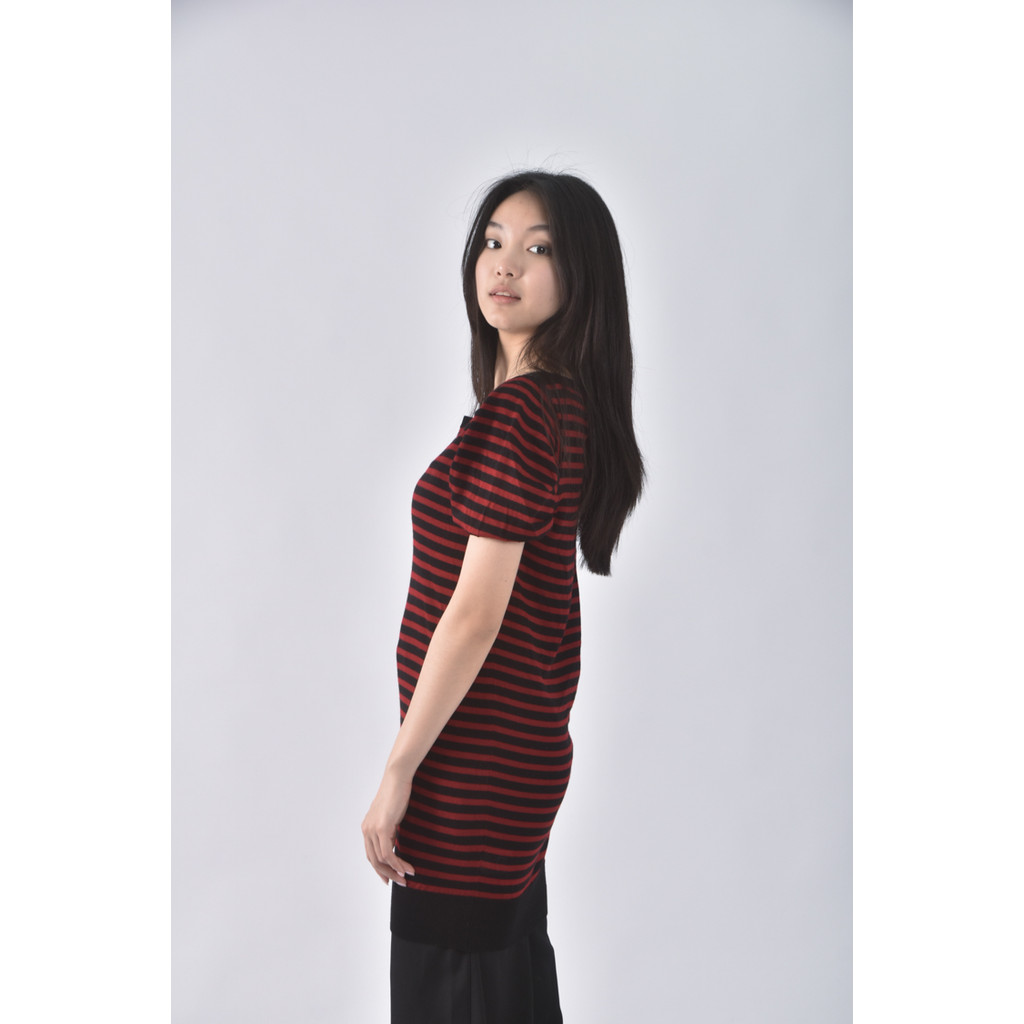 (S) mia mia條紋黑紅色短袖上衣二手衣, , large
