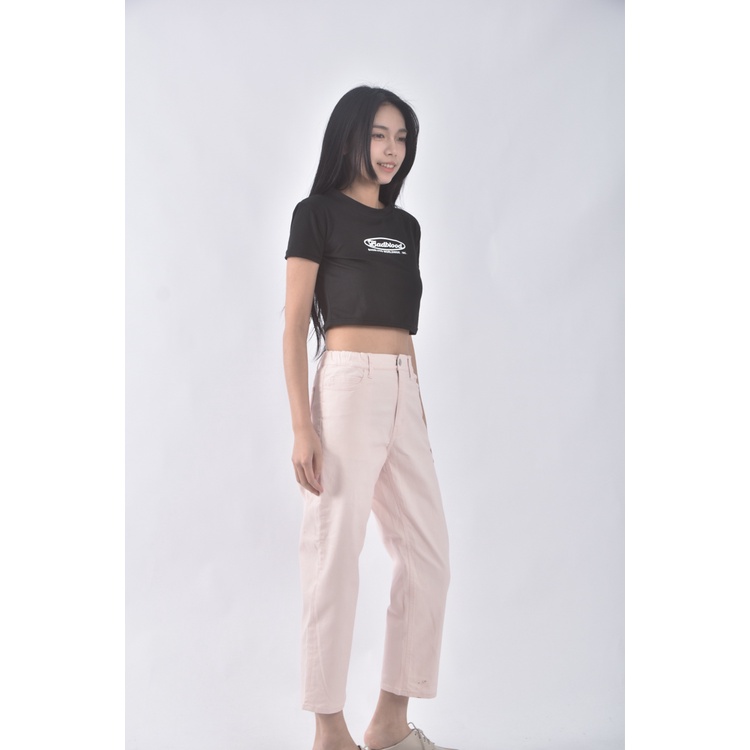 (S) uniqlo高腰質感丹寧牛仔棉質粉色長褲二手衣, , large