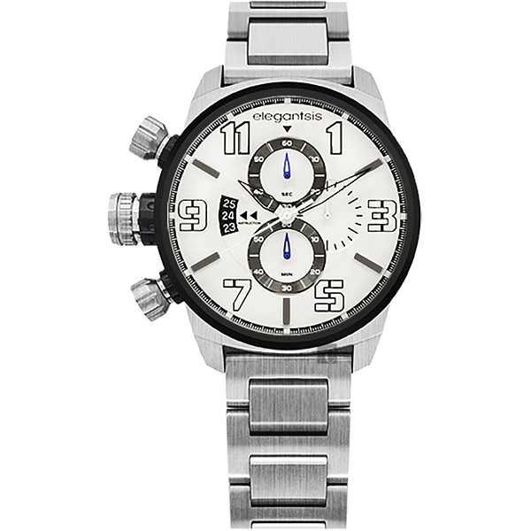 elegantsis Army 叢林戰鬥強悍三眼計時腕錶-銀/42mm ELJF48KS-OB04MA, , large