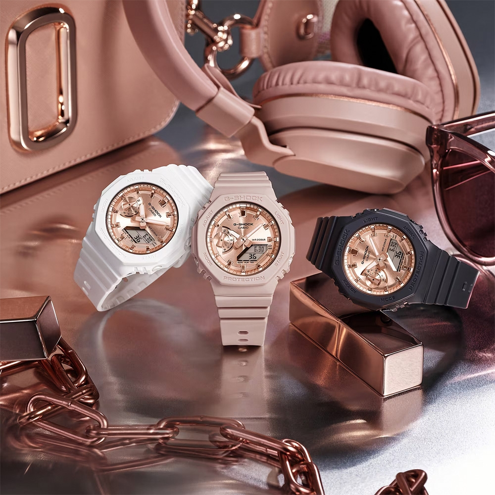 CASIO 卡西歐 G-SHOCK ITZY禮志配戴款 粉紅金 八角 雙顯手錶 女錶 GMA-S2100MD-1A, , large
