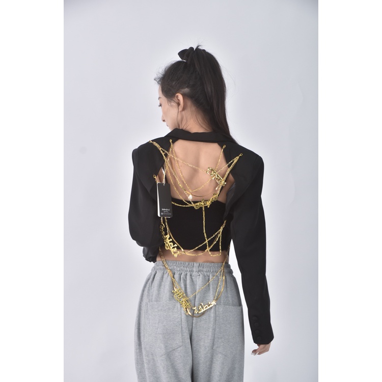 (S) 【安于晴Charlene私服】twotwinstyle質感西裝露背黑色外套二手衣, , large