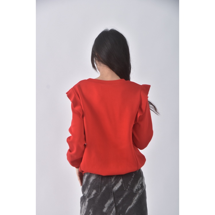 (S) nice ioi質感棉質圓領紅色長袖上衣二手衣, , large