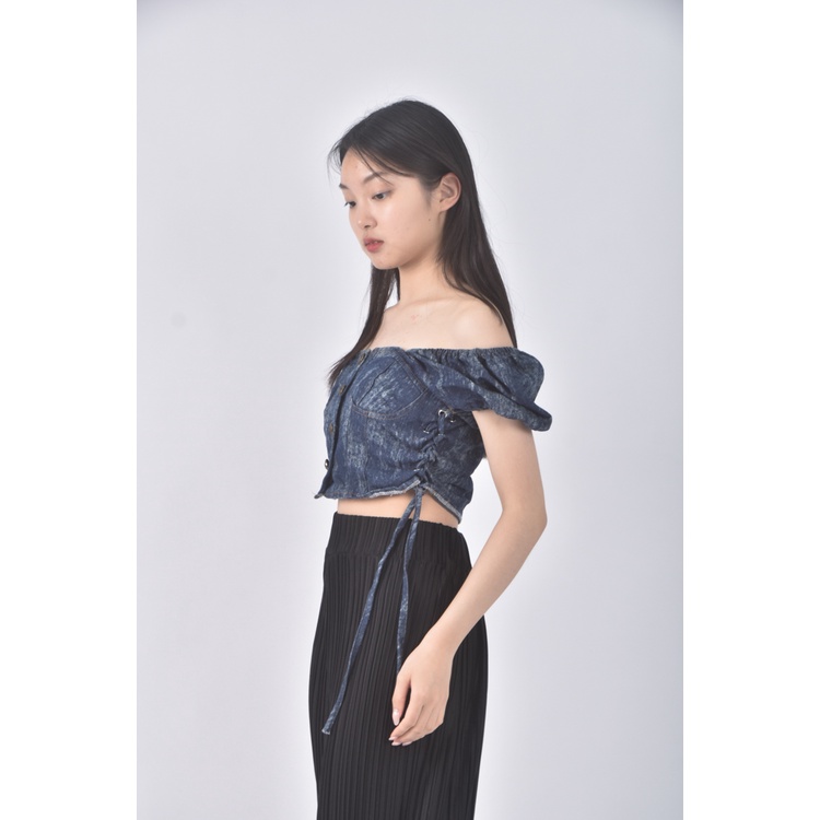 (S) jws丹寧牛仔質感藍色短袖上衣二手衣, , large