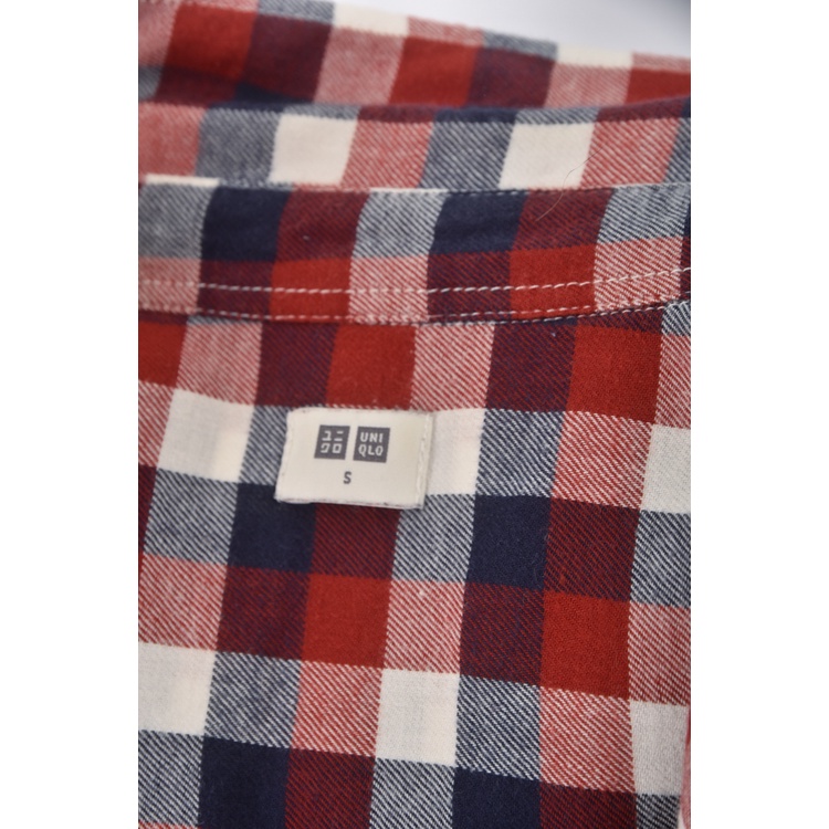 (S) uniqlo質感棉質純棉格紋紅色長袖上衣二手衣, , large