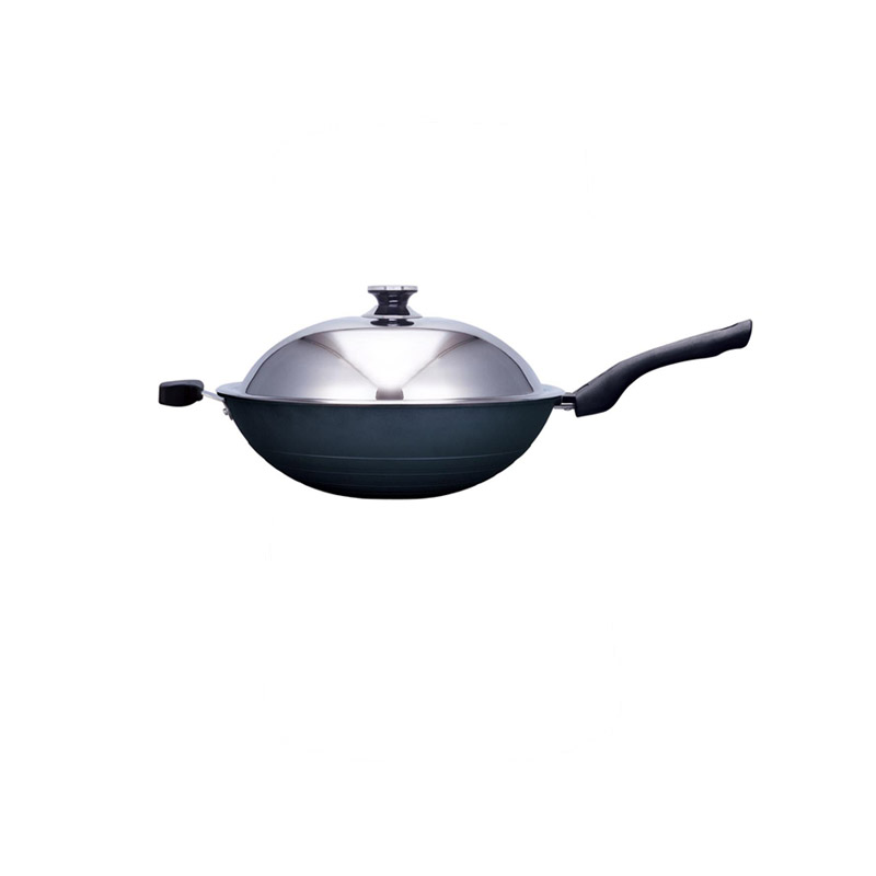 PEARL HORSE Enamel Wok with Lid – 33cm, Single Handle – JA-A-012-033