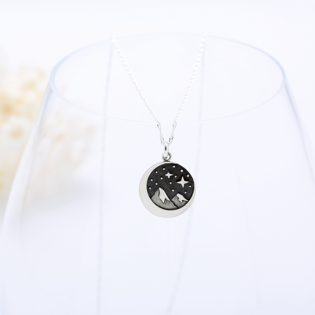 【Angel & Me】山中 暗夜 繁星 星星 月亮 s925 純銀 項鍊 情人節 聖誕節 禮物, , large