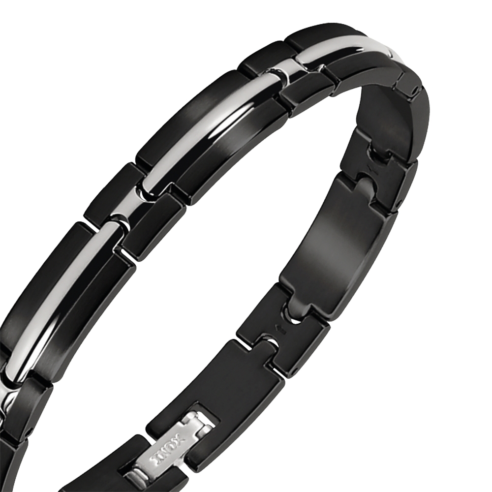 【快速出貨】法國 ROCHET TRINIDAD系列 不鏽鋼男士雙色手鍊-黑x銀 B042281, , large