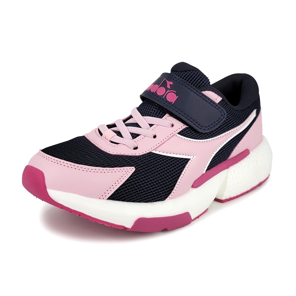 DIADORA迪亞多那 大童輕量跑鞋 童運動鞋 魔鬼氈 寬楦 保護後跟 輕量 吸震 減壓 抗菌 除臭 防滑 黑灰 藍粉, , large