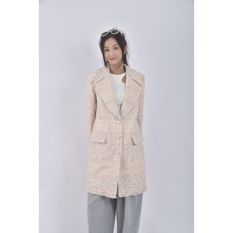 (L) petit camelia混色長版白色外套二手衣, , large