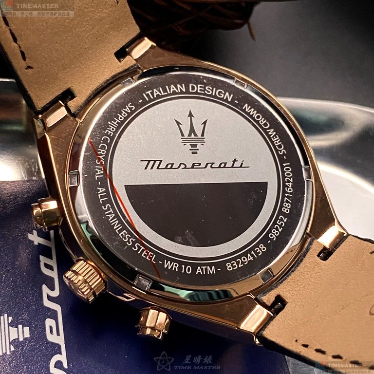 [星晴錶業]MASERATI手錶,46mm,R8871642001黑色錶面玫瑰金錶殼深黑色真皮皮革錶帶款, , large