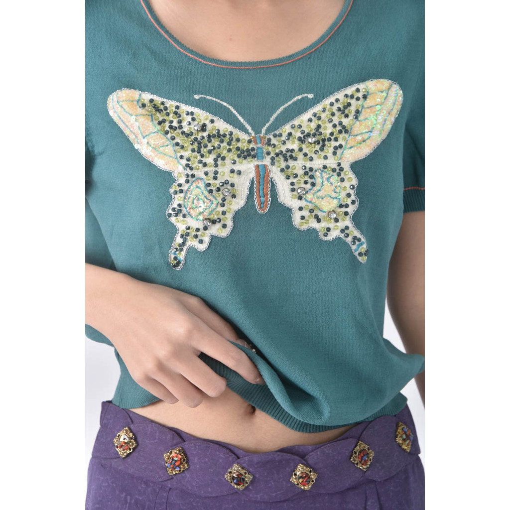 (M) 水鑽蝴蝶綠色套裝二手衣, , large