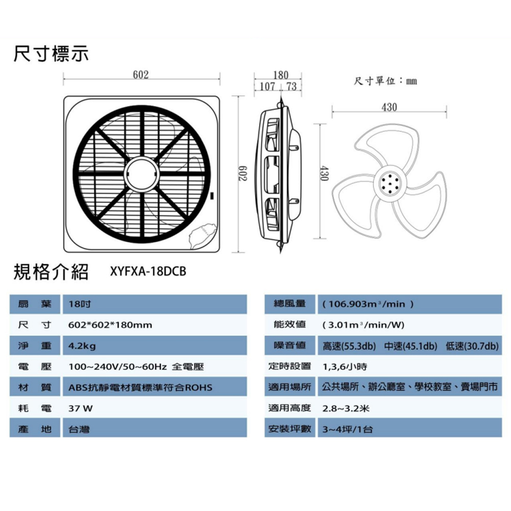TECO 東元18吋 吸頂型 DC節能循環扇 XYFXA-18DCB-2, , large