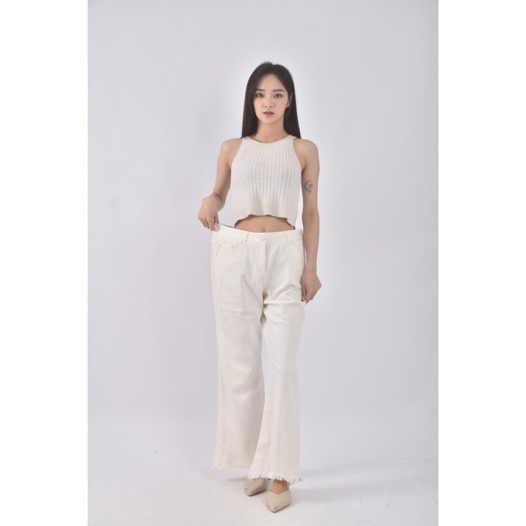 (XL) monospace丹寧牛仔質感棉質白色長褲二手衣, , large