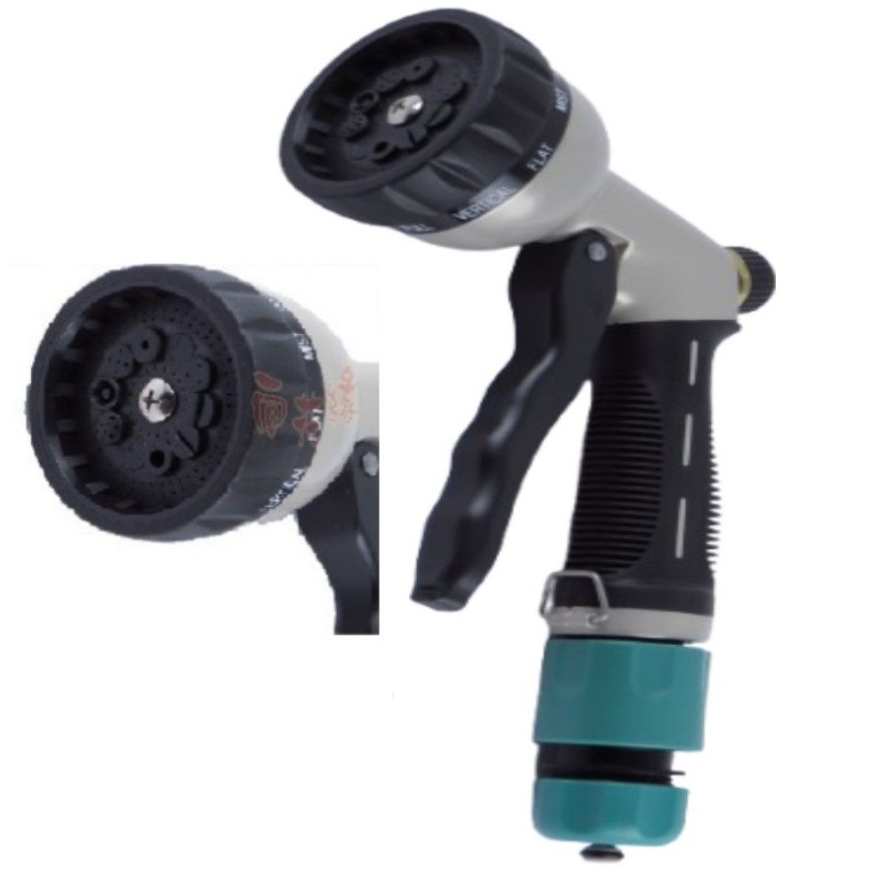 9-Function Zinc Alloy Garden Hose Nozzle Set &ndash; Includes Quick Hose Connector, , large