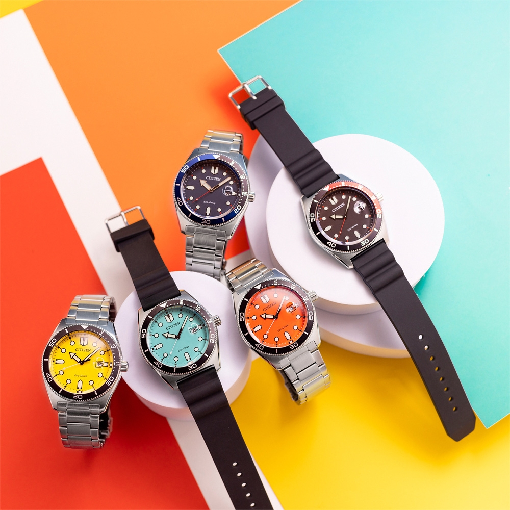 CITIZEN 星辰 光動能潮男時尚大三針手錶-湖水綠 AW1760-14X, , large