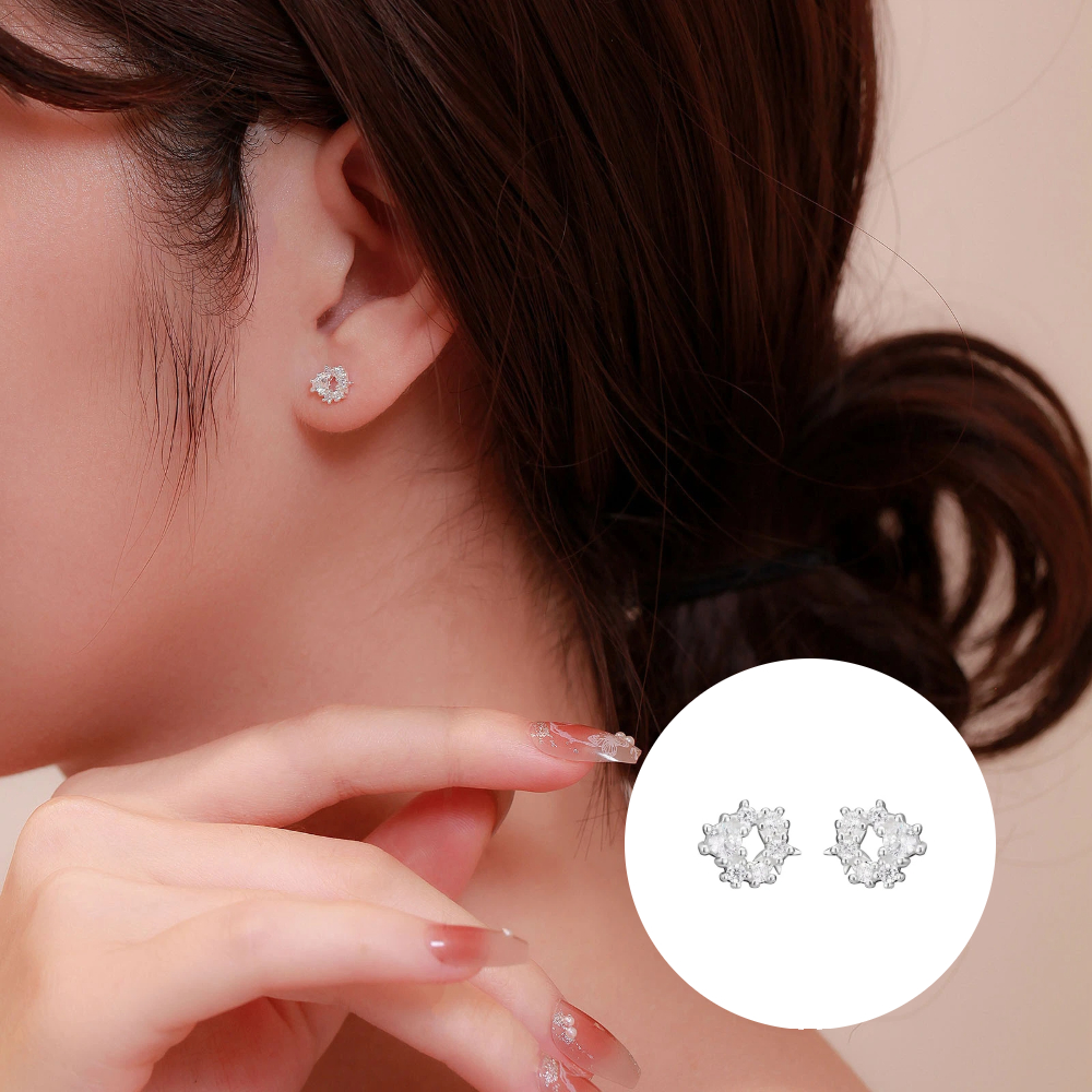 S999純銀韓系個性鏤空鋯石耳釘款耳環附馬卡收納盒, , large