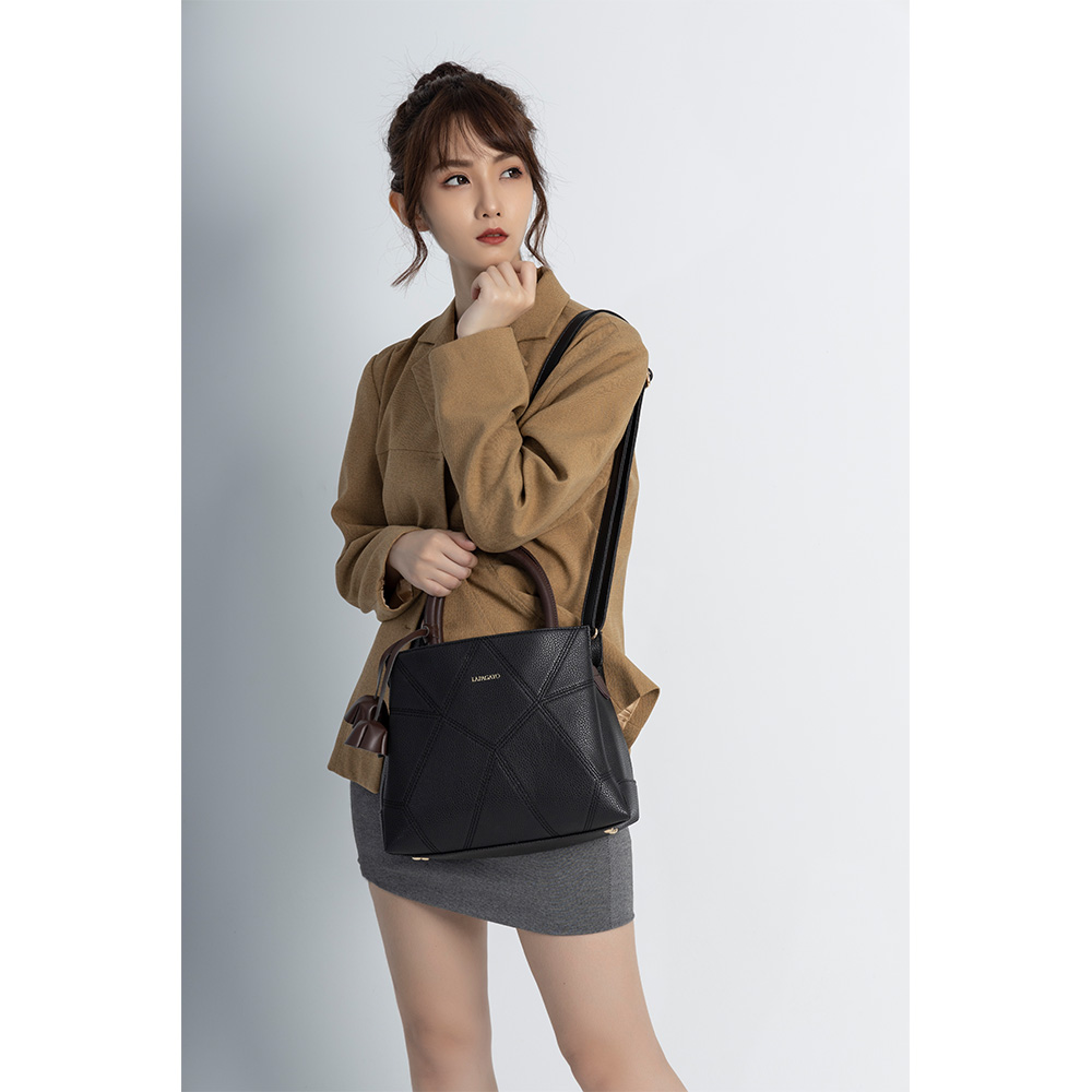 【lapagayo】 氣質拼接皮革設計手提包-PI-06394A-1-09黑色, , large