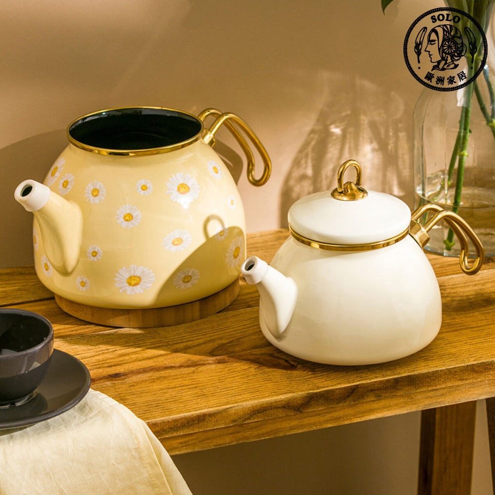 【SOLO歐洲家居】LCW Home 土耳其製 鄉村雛菊 琺瑯壺 子母茶壺 1.1L＋2.3L, , large