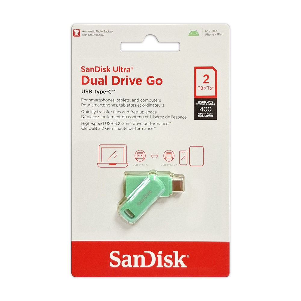 【SanDisk】Ultra GO 2TB 草本綠 TYPE-C USB 3.2 雙用 OTG 旋轉隨身碟 讀取速度 400MB/s, , large