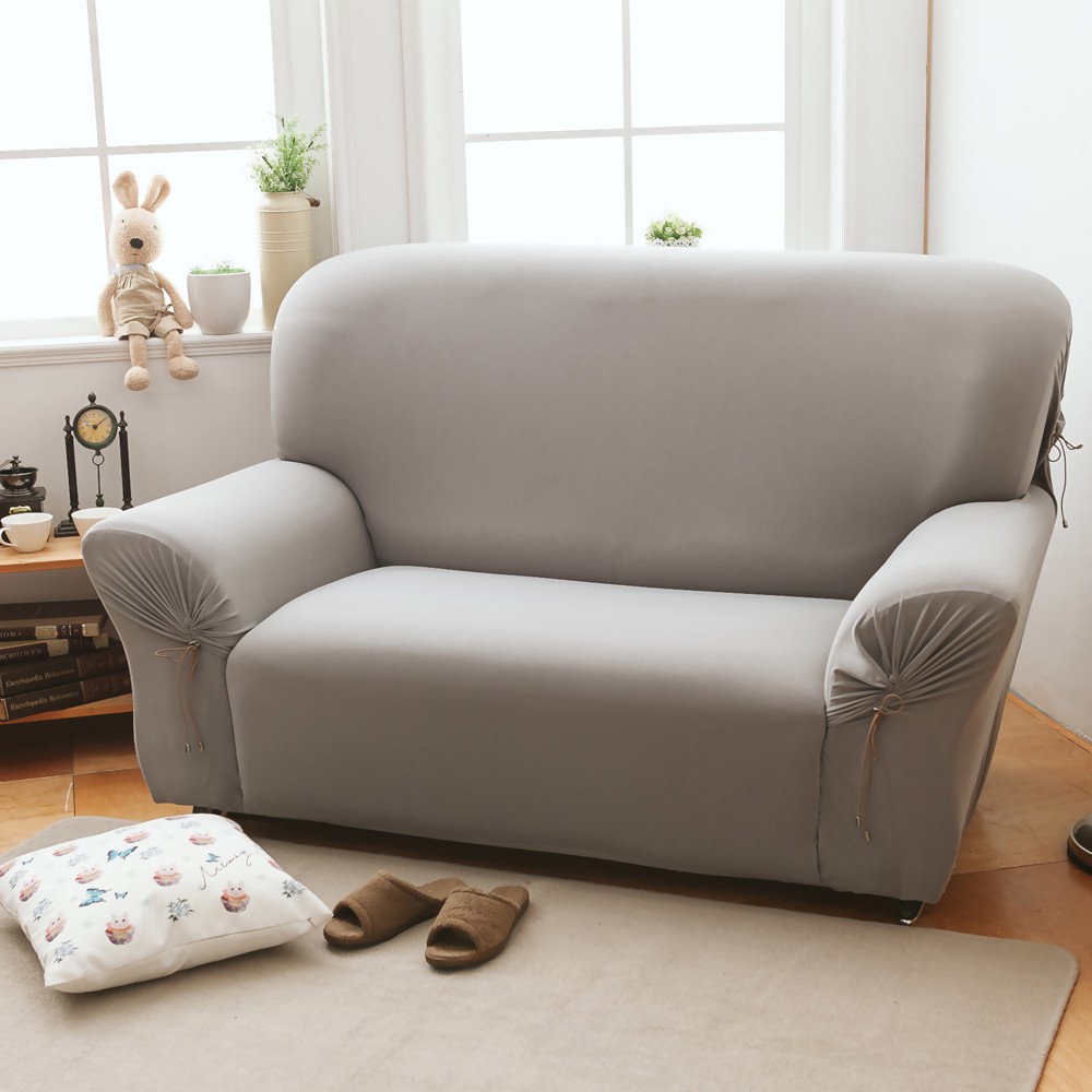 【格藍傢飾】繽紛樂彈性沙發套-亞麻灰1人座/2人座/3人座/4人座 萬用沙發罩彈性防滑全包