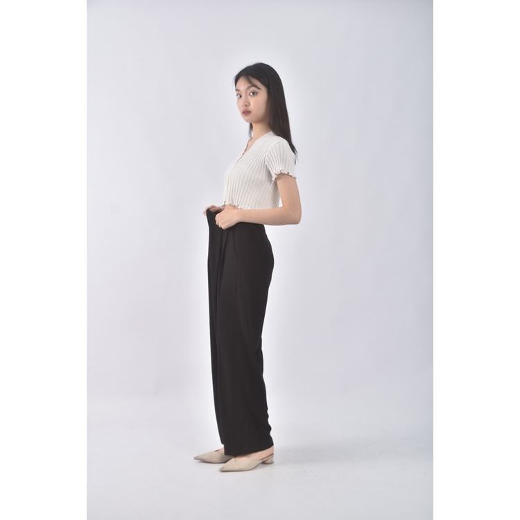 (L) mini closet韓牌高腰寬鬆黑色長褲二手衣, , large