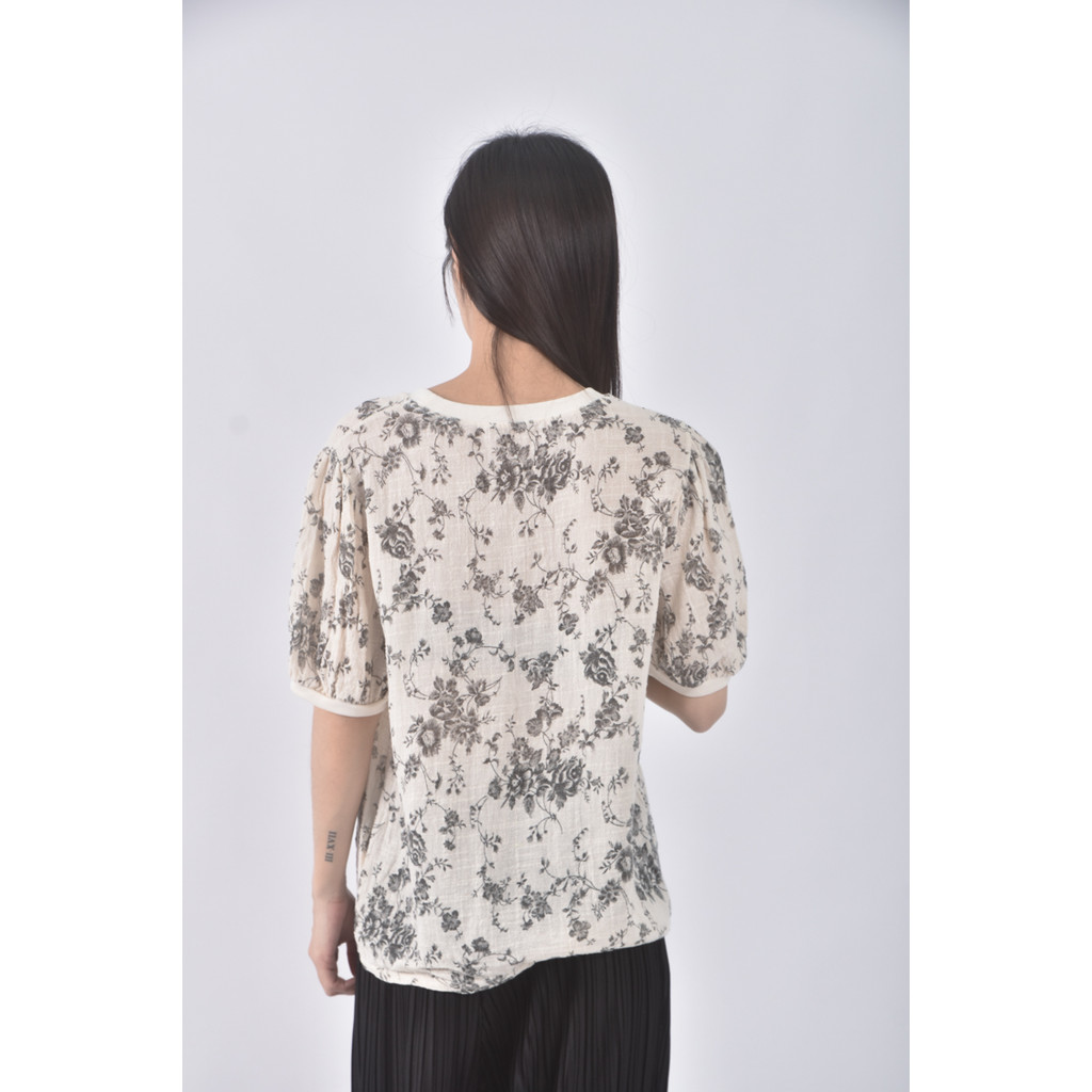 (S) wannabe韓牌碎花質感杏色短袖上衣二手衣, , large