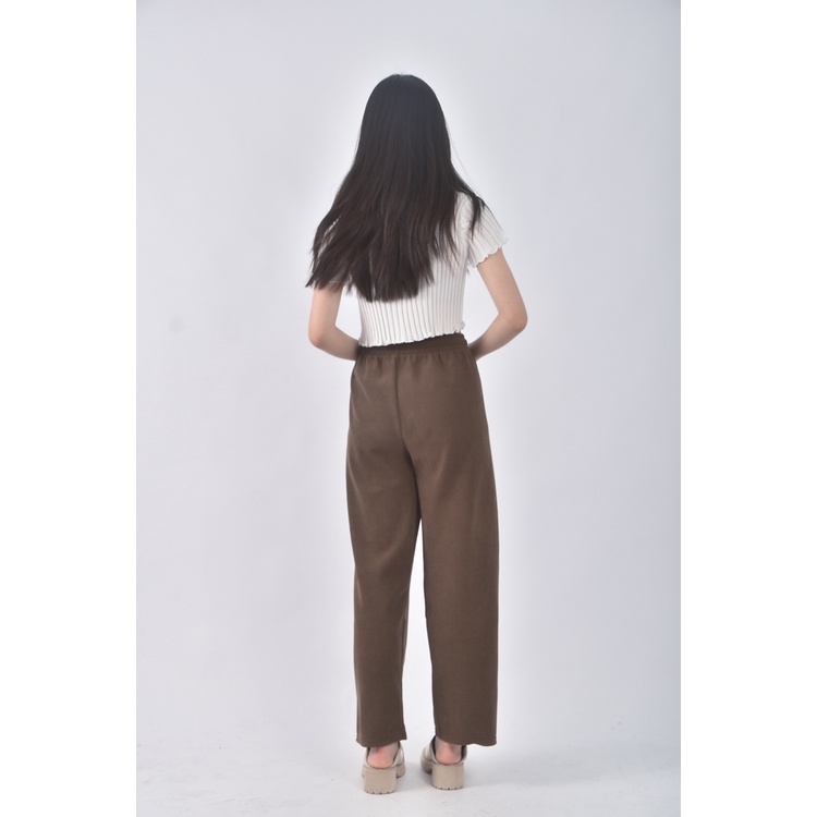 (XL) 高腰質感棉質抽繩棕色長褲二手衣, , large