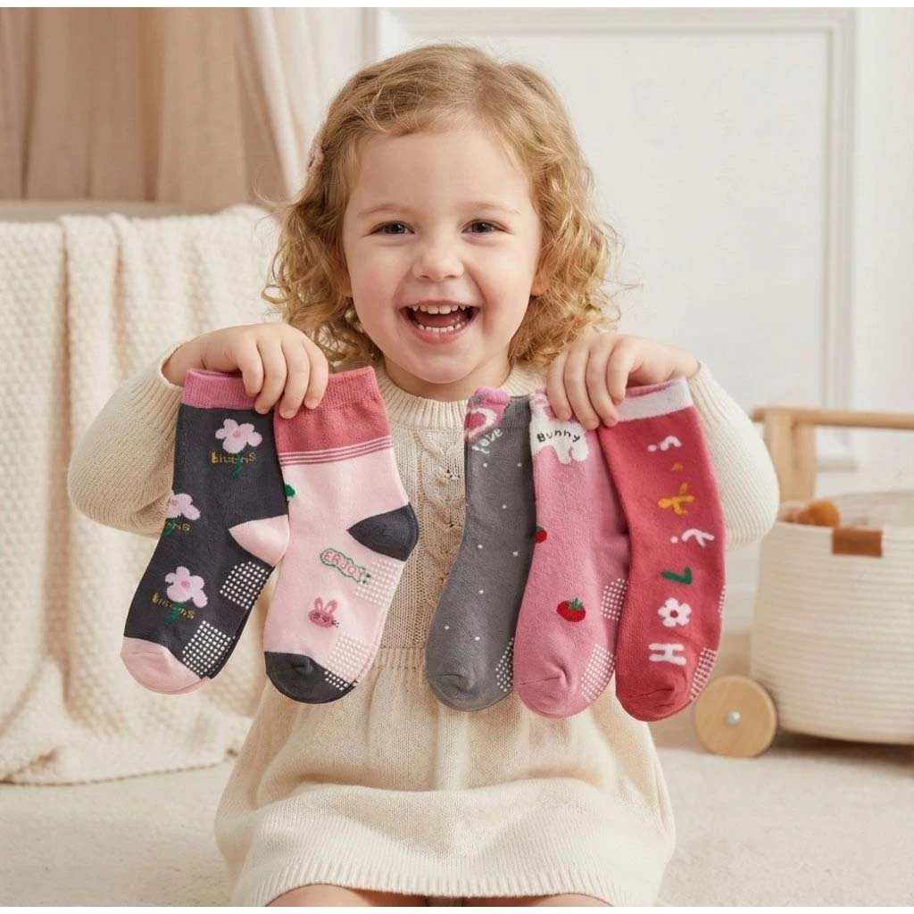 [Kaimei Cotton Industry] 10 pairs of random excellent pure cotton non-slip children's socks, sweet pink style, flower children's socks, cartoon children's socks, cute socks, boys and girls socks, rabbit 17-21cm, , large