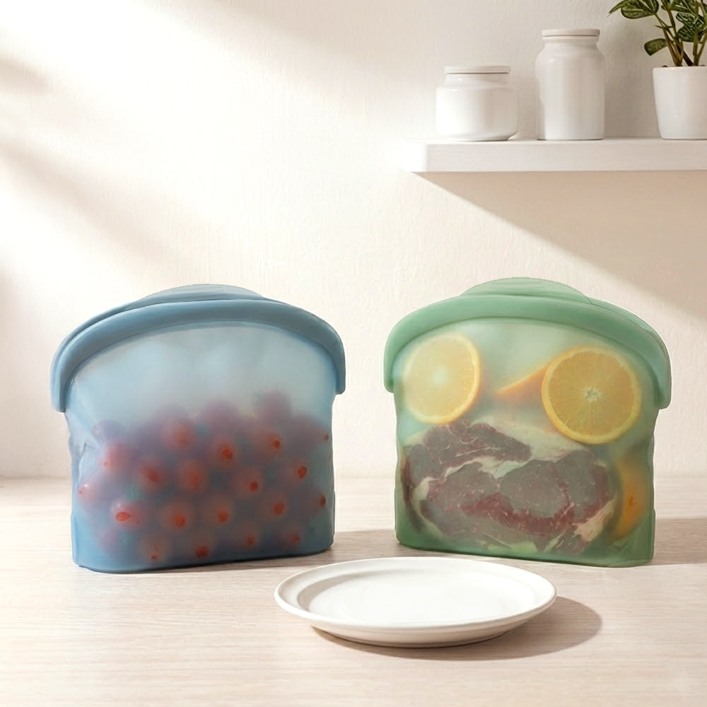 【上手家居】可立式矽膠保鮮袋3500ml-2入組-藍色+綠色(密封袋/食物袋/分裝袋/矽膠袋), , large