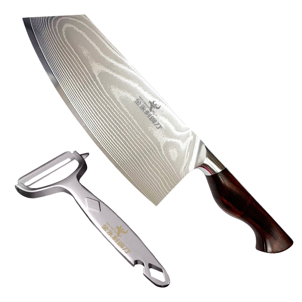 【金永利鋼刀】NK1-2a龍紋大馬士革鋼 蔬果料理尖切刀18cm (送鋅合金刨刀), , large