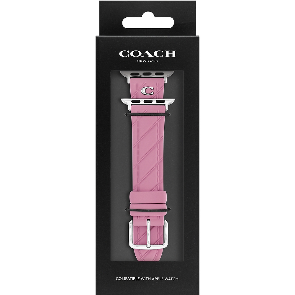 COACH Apple Watch 錶帶 38/40/41mm適用 粉紫色菱格紋矽膠錶帶 520快樂 送禮禮物(不含手錶, , large