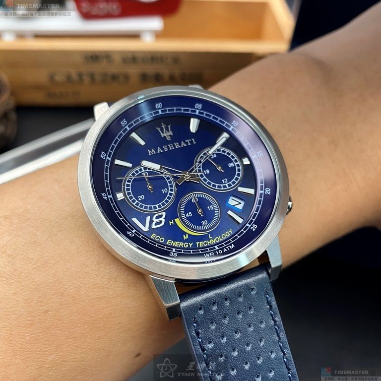 [星晴錶業]MASERATI手錶,44mm,R8871134002寶藍色錶面銀錶殼寶藍真皮皮革錶帶款, , large