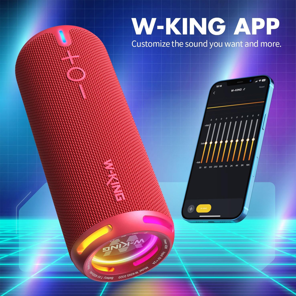 W-KING D320 40W 海神藍 360度環繞防水藍芽喇叭 帶燈光/TF/AUX音響 EQ重低音喇叭, , large
