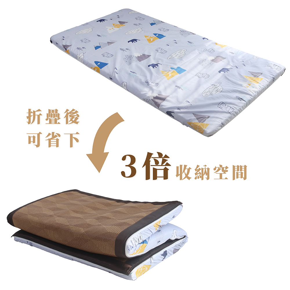 【台灣製造】四季亞藤透氣床墊 厚度5cm 單人3尺｜山林漫步｜雙面可翻 涼感蓆面 三折床墊 亞藤涼蓆, , large