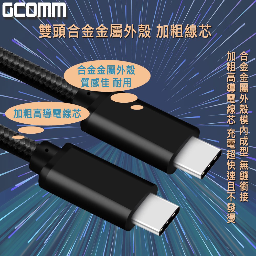 GCOMM Type-C to Type-C 60W 5A USB3.2 Gen2 10Gb 快充高速編織數據線, , large