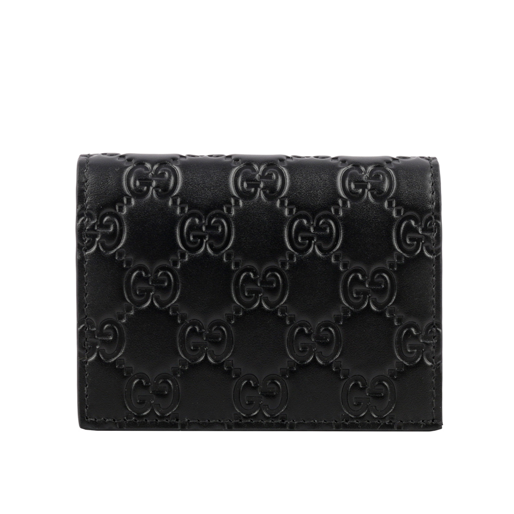 GUCCI GG Logo 大標誌壓印牛皮二折卡片小短夾/黑色, , large