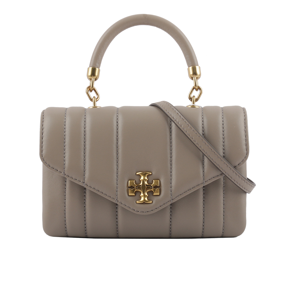TORY BURCH Kira 直條縫線皮革手提/斜背迷你二用包/灰色, , large