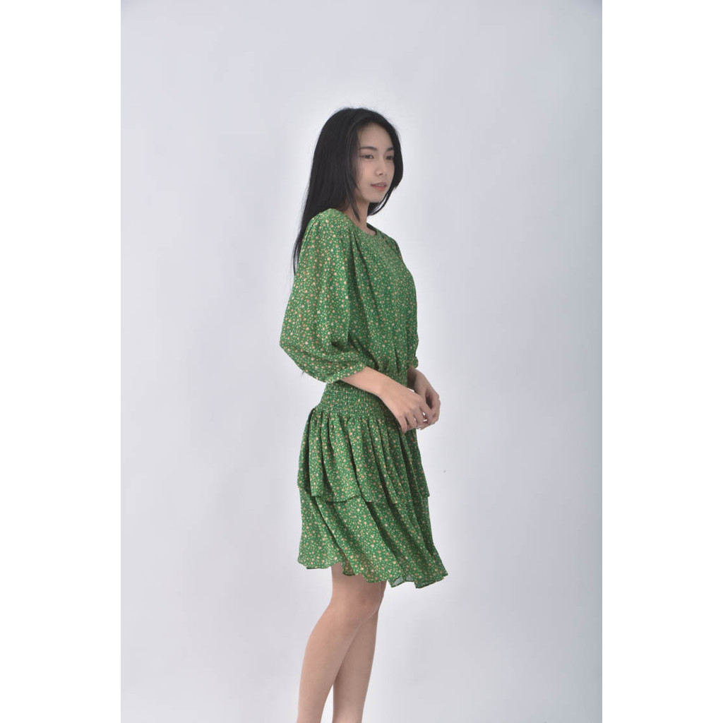 (XL) cercal碎花收腰綠色洋裝二手衣, , large