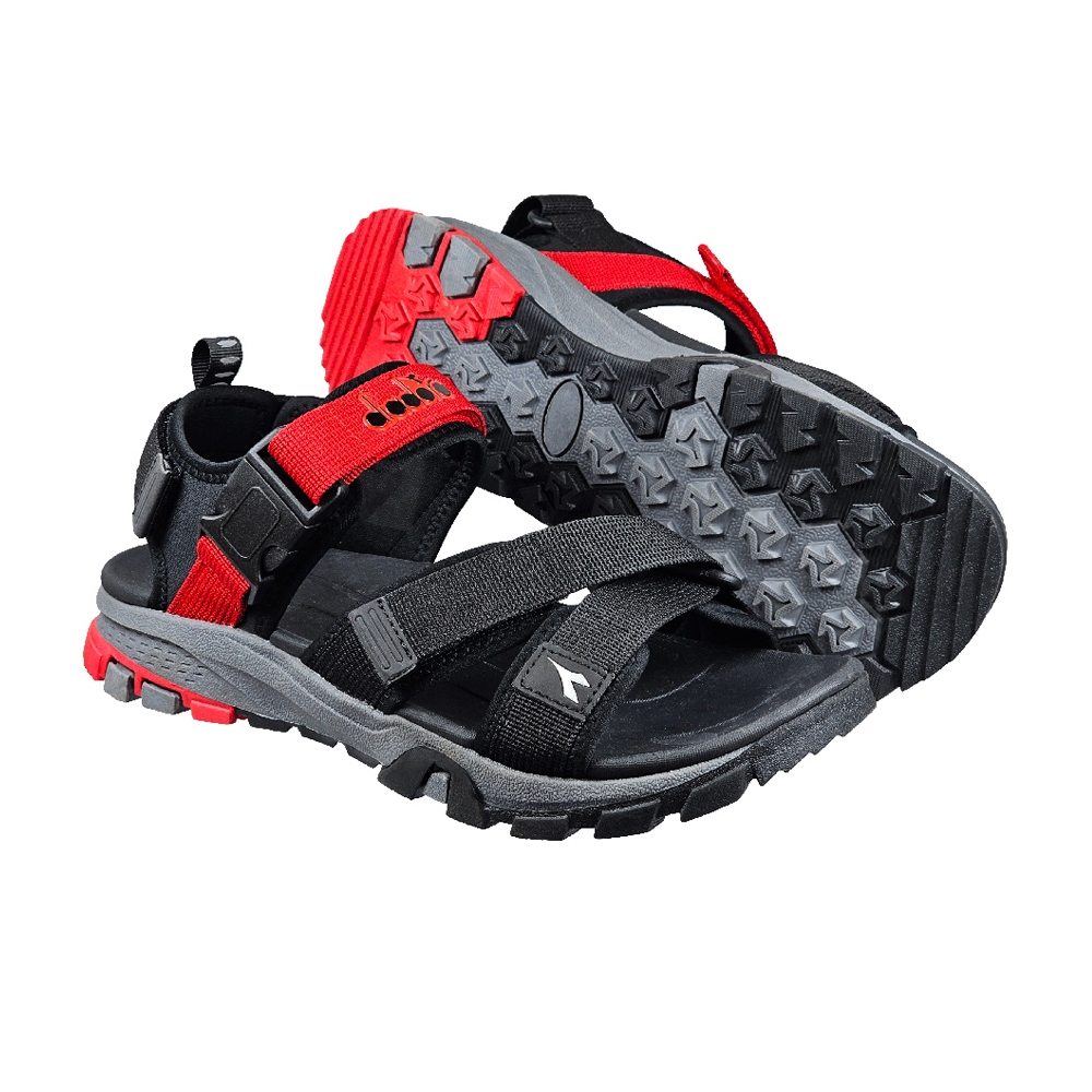 DIADORA迪亞多那 步行者兩棲涼鞋 男鞋 簡約素色 水陸兩用 插扣 魔鬼氈 耐用 減震 吸衝 柔軟 耐磨 灰桔 黑紅, , large