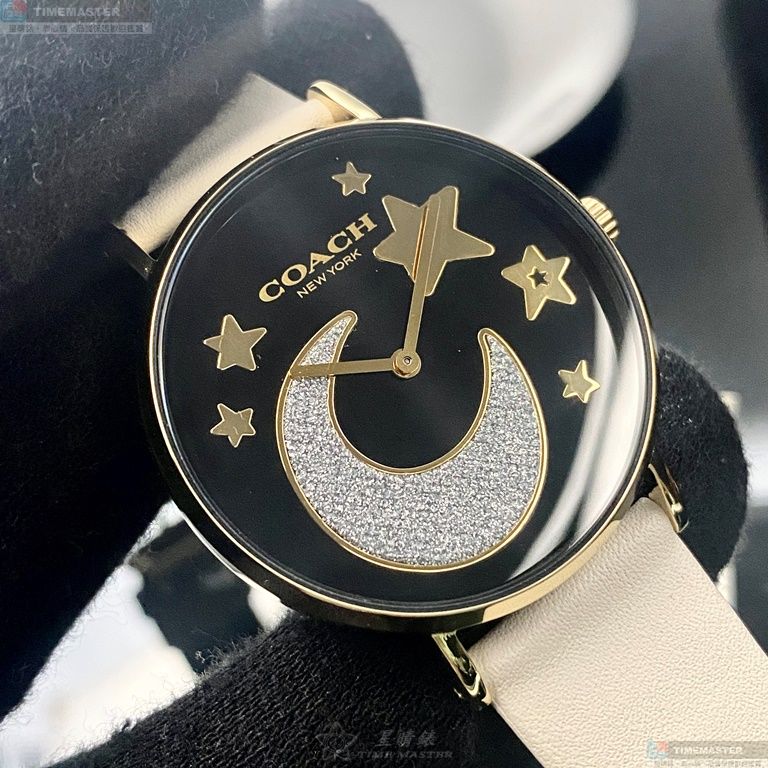 [星晴錶業]COACH手錶,36mm,CH00128黑色錶面金色錶殼白真皮皮革錶帶款, , large
