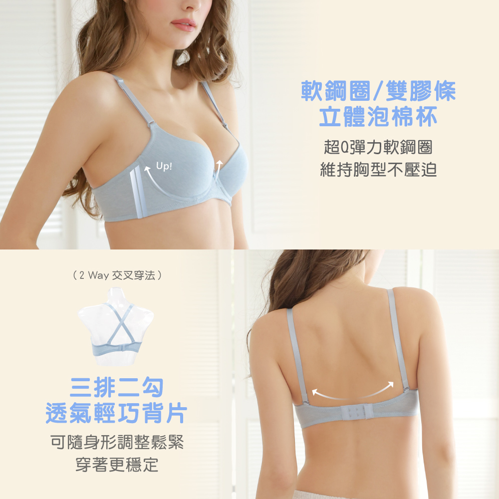 【Clany可蘭霓】雲朵輕甜 抑菌竹炭舒適無痕軟鋼圈BCD內衣 8070-51 泡泡藍, , large