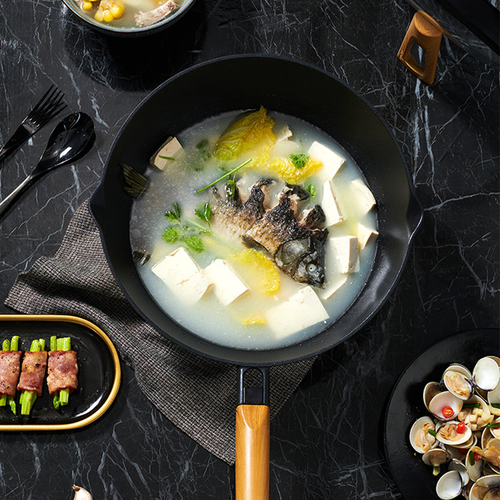 【Taste Plus】悅味元木 鑽石級內外不沾鍋 平底炒鍋 30cm IH全對應(贈原廠鍋蓋+木鏟), , large