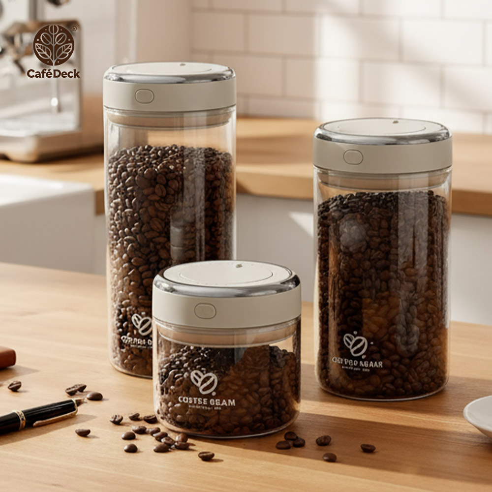 CafeDeck｜咖啡豆 真空密封 玻璃保鮮罐收納罐 三件組  咖啡豆罐 醒豆專用罐 防潮保鮮罐