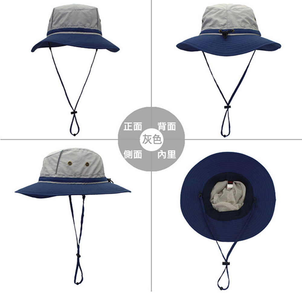 【JAR嚴選】情侶款戶外涼感遮陽防曬登山帽-灰色(藍邊), , large