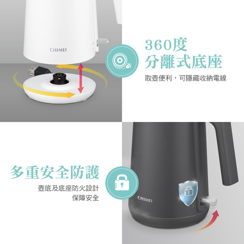 CHIMEI 1L 304 Stainless Steel Double-Layer Anti-Scald Kettle Night Gray KT-10YPB2, , large