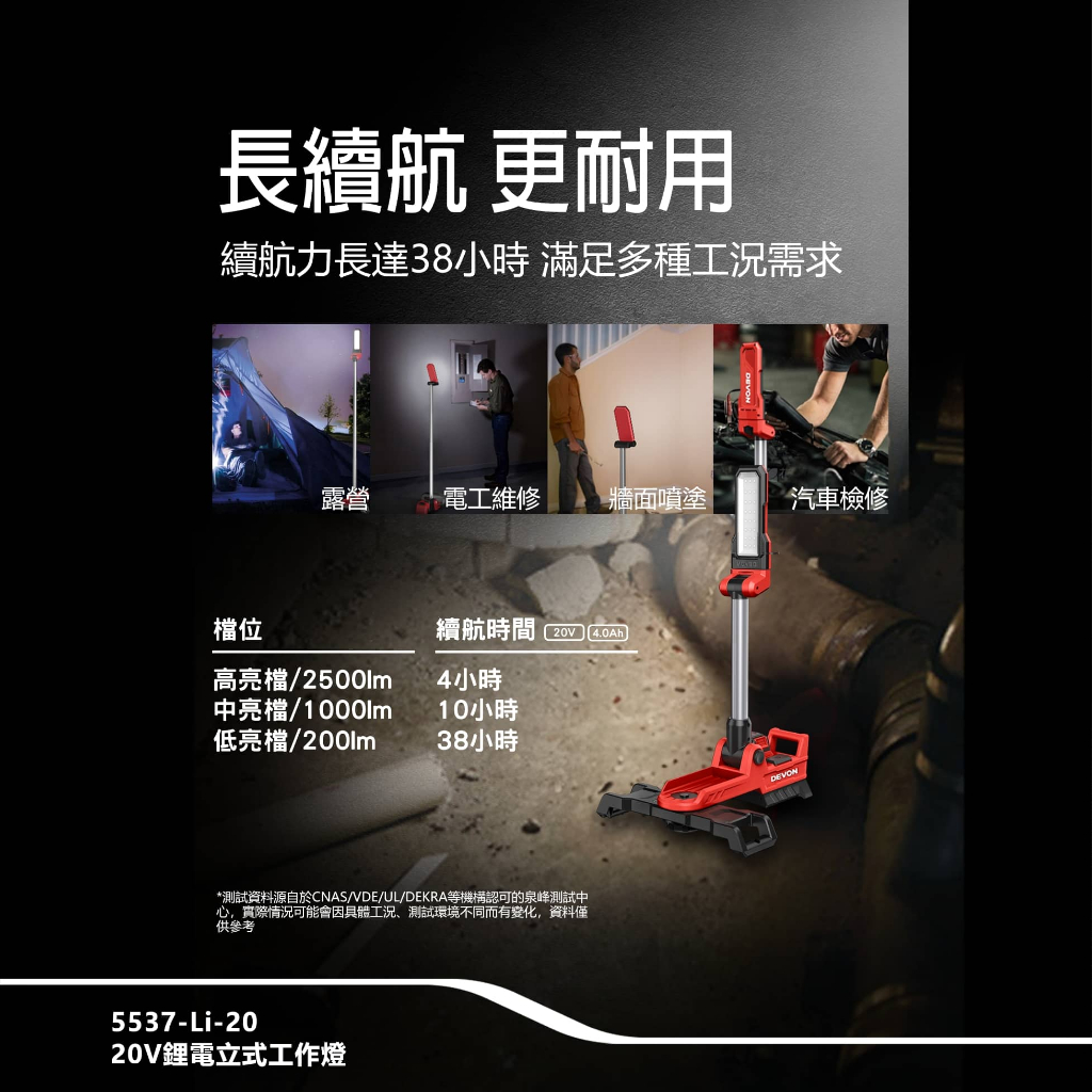 WIN五金 Devon 大有 5537-Li-20 鋰電直立工作燈 2500流名 LED燈 照明燈 停電照明 塔燈, , large