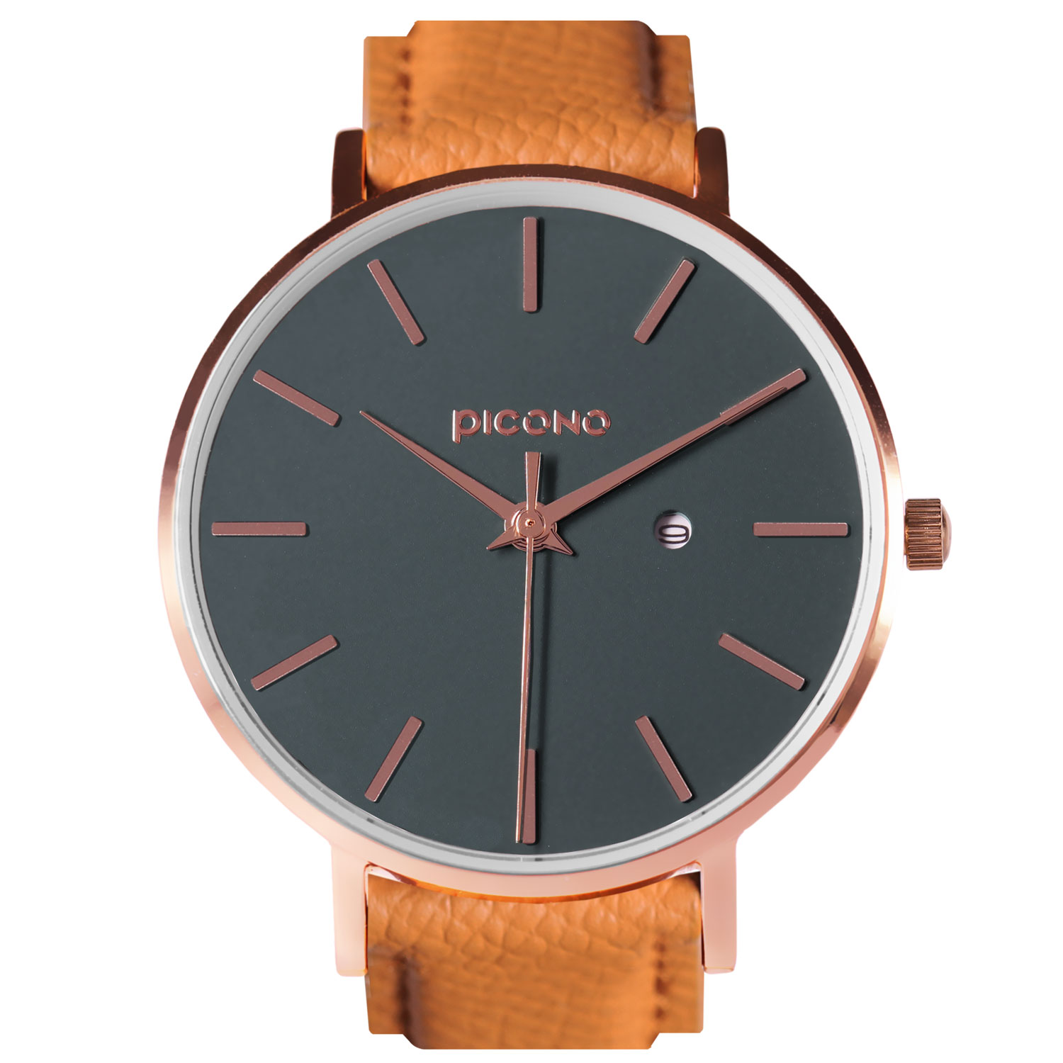 【PICONO】Siempre minimalist brown leather strap couple watch-Dark green / SI-11002 Ladies, , large