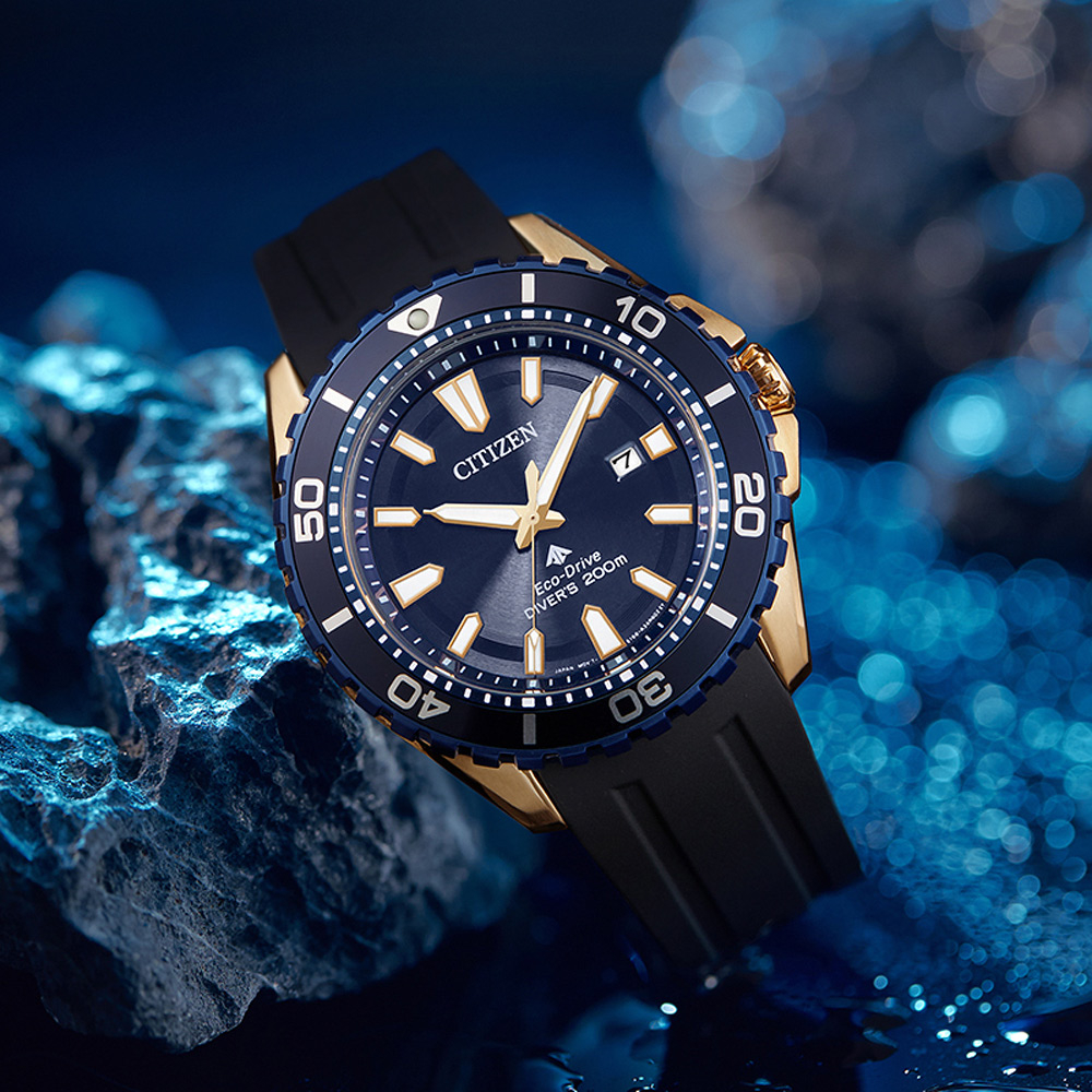 CITIZEN 星辰 PROMASTER MARINE 光動能200米潛水錶-黑x藍 BN0196-01L, , large