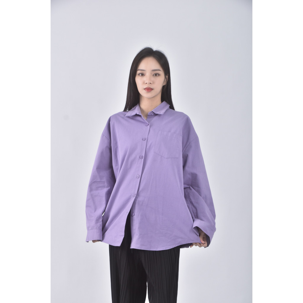 (XL) queenshop質感棉質純棉紫色長袖上衣二手衣, , large