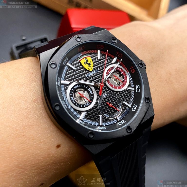 [星晴錶業]FERRARI手錶,42mm,FE00048黑色錶面黑錶殼深黑色矽膠錶帶款, , large